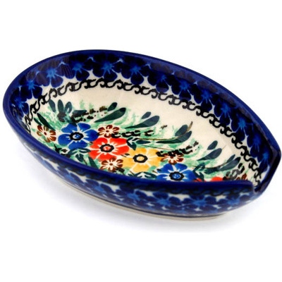 Polish Pottery Spoon Rest 5&quot; Flower Patch UNIKAT