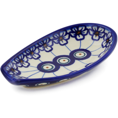 Polish Pottery Spoon Rest 5&quot; Flowering Peacock