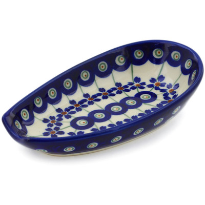 Polish Pottery Spoon Rest 5&quot; Flowering Peacock