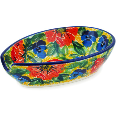 Polish Pottery Spoon Rest 5&quot; Flowers Collected On A Sunny Day UNIKAT