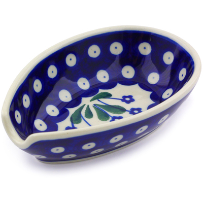 Polish Pottery Spoon Rest 5&quot; Forget-me-not Peacock