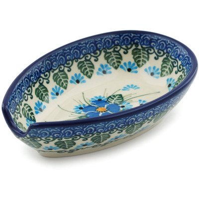 Polish Pottery Spoon Rest 5&quot; Forget Me Not UNIKAT