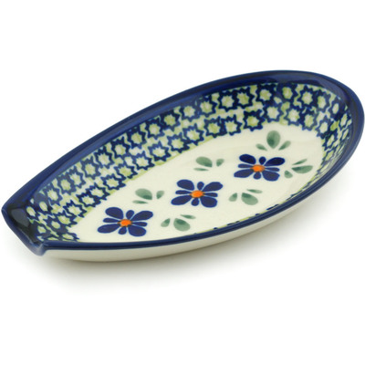 Polish Pottery Spoon Rest 5&quot; Gingham Flowers