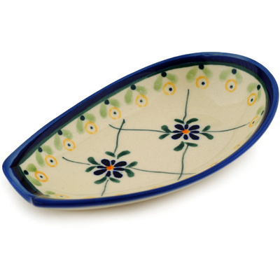 Polish Pottery Spoon Rest 5&quot; Gingham Trellis