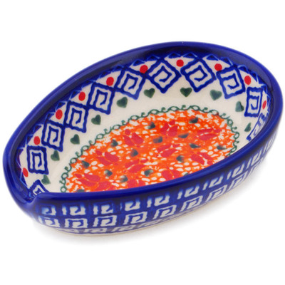 Polish Pottery Spoon Rest 5&quot; Grecian Fire Tulips