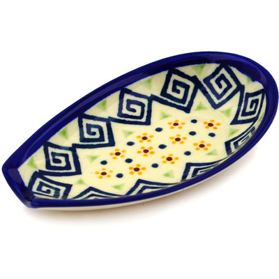 Polish Pottery Spoon Rest 5&quot; Greek Daisies