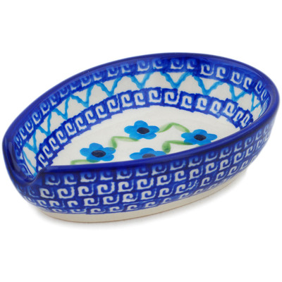 Polish Pottery Spoon Rest 5&quot; Greek Daisies