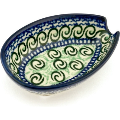Polish Pottery Spoon Rest 5&quot; Green Galaxy