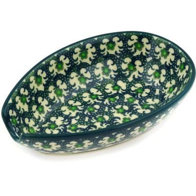 Polish Pottery Spoon Rest 5&quot; Green Garlands
