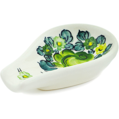 faience Spoon Rest 5&quot; Green Wave