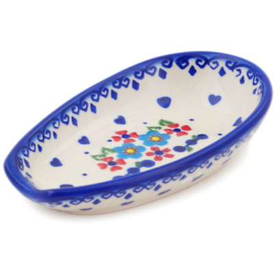 Polish Pottery Spoon Rest 5&quot; Hearts And Flowers