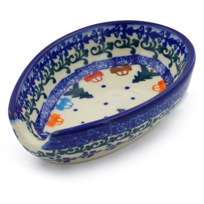 Polish Pottery Spoon Rest 5&quot; Holiday Drive