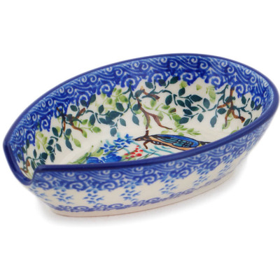 Polish Pottery Spoon Rest 5&quot; Kingfisher Bird UNIKAT