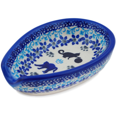 Polish Pottery Spoon Rest 5&quot; Kitty Paw Play Time