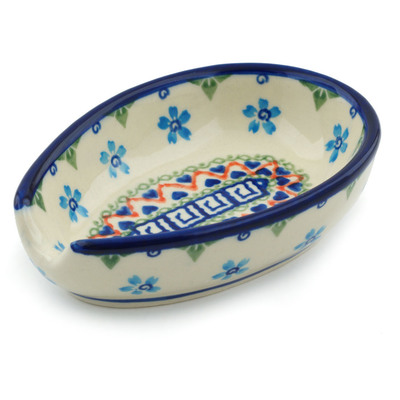 Polish Pottery Spoon Rest 5&quot; Little Blue Flowers