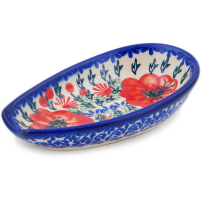 Polish Pottery Spoon Rest 5&quot; Lone Poppy