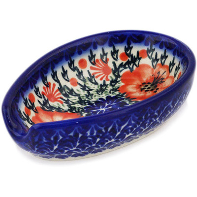 Polish Pottery Spoon Rest 5&quot; Lone Poppy