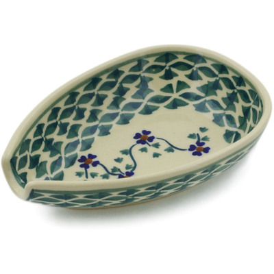 Polish Pottery Spoon Rest 5&quot; Lucky Blue Clover