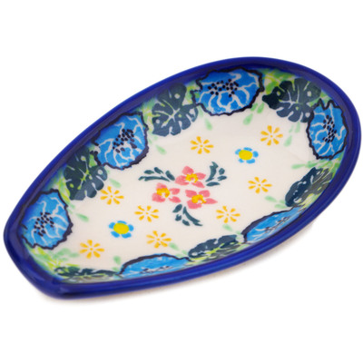 Polish Pottery Spoon Rest 5&quot; Monstera Blooms UNIKAT