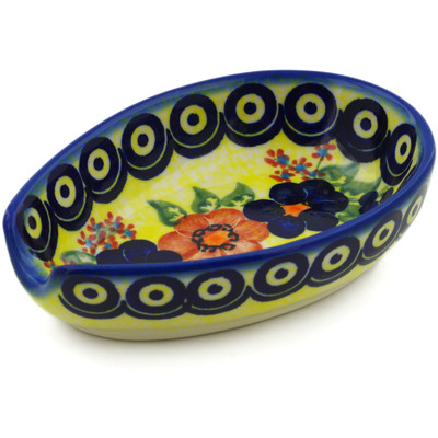 Polish Pottery Spoon Rest 5&quot; Neon Poppies