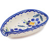 Polish Pottery Spoon Rest 5&quot; Orange And Blue Flower