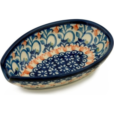 Polish Pottery Spoon Rest 5&quot; Orange Tulips UNIKAT