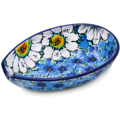 Polish Pottery Spoon Rest 5&quot; Pansies And Daisies UNIKAT