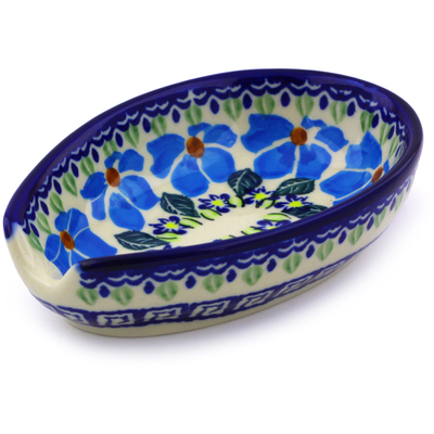 Polish Pottery Spoon Rest 5&quot; Pansy Morning