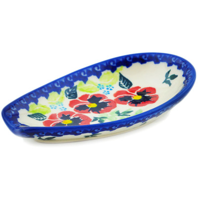 Polish Pottery Spoon Rest 5&quot; Pansy Wreath UNIKAT