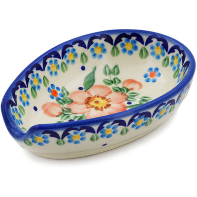 Polish Pottery Spoon Rest 5&quot; Peach Tudor Rose