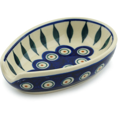 Polish Pottery Spoon Rest 5" Peacock