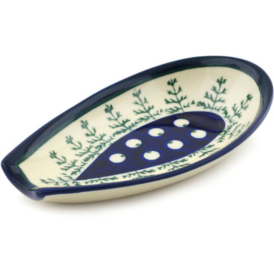 Polish Pottery Spoon Rest 5&quot; Peacock In The Pines