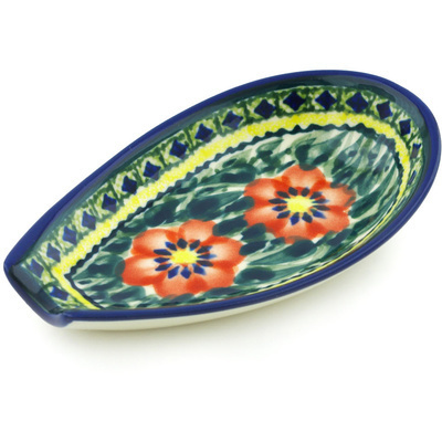 Polish Pottery Spoon Rest 5&quot; Poppies All Around UNIKAT