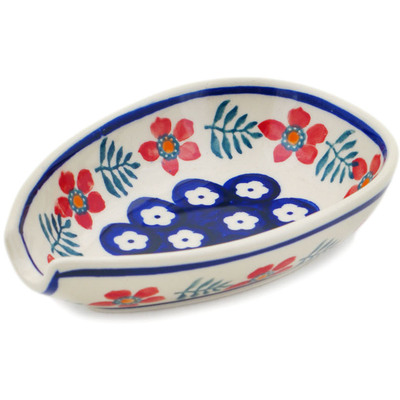 Polish Pottery Spoon Rest 5&quot; Poppies And Ferns
