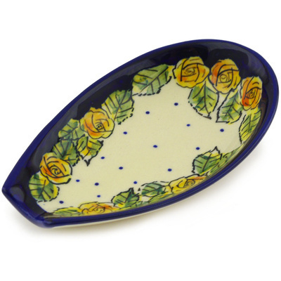 Polish Pottery Spoon Rest 5" Red Cabbage Roses
