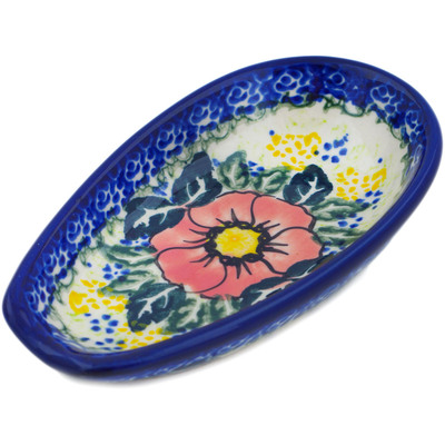 Polish Pottery Spoon Rest 5&quot; Red Daisy Delight UNIKAT