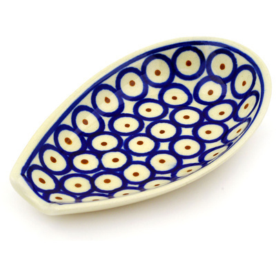 Polish Pottery Spoon Rest 5&quot; Red Eyed Peacock