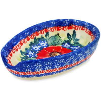 Polish Pottery Spoon Rest 5&quot; Red Finesy UNIKAT