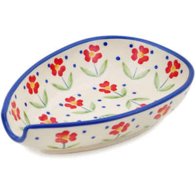 Polish Pottery Spoon Rest 5&quot; Red Primrose