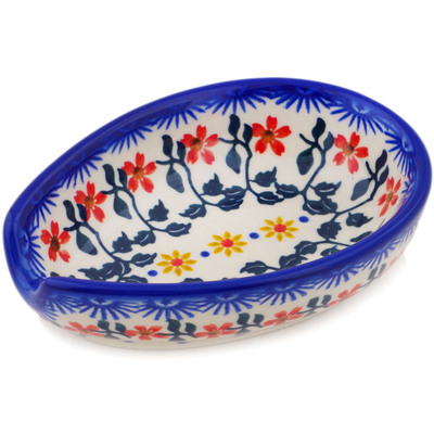 Polish Pottery Spoon Rest 5&quot; Red Sunflower