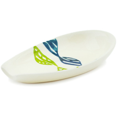 Polish Pottery Spoon Rest 5&quot; Retro Green