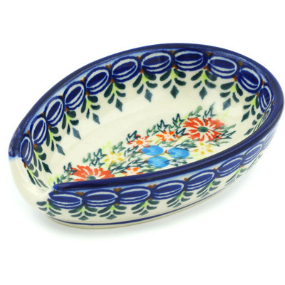 Polish Pottery Spoon Rest 5&quot; Ring Of Flowers UNIKAT