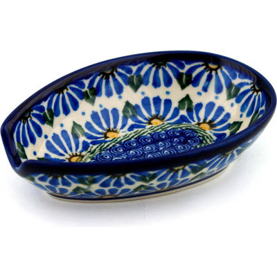 Polish Pottery Spoon Rest 5&quot; Rock Garden Daisies UNIKAT