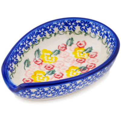 Polish Pottery Spoon Rest 5&quot; Starburst Blooms