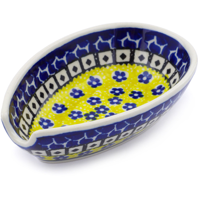 Polish Pottery Spoon Rest 5&quot; Sunburst Daisies