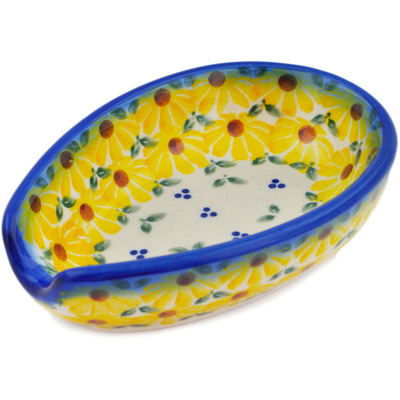 Polish Pottery Spoon Rest 5&quot; Sunset Bloom Fiesta