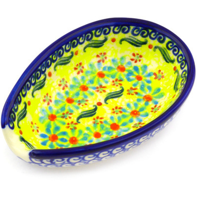 Polish Pottery Spoon Rest 5&quot; Sunshine Blooms