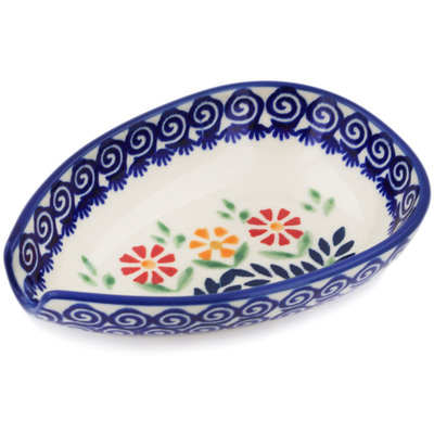 Polish Pottery Spoon Rest 5&quot; Wave Of Flowers