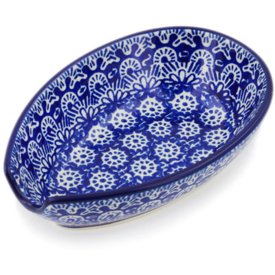 Polish Pottery Spoon Rest 5&quot; Winter Frost