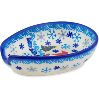 Polish Pottery Spoon Rest 5&quot; Winter Gnome
